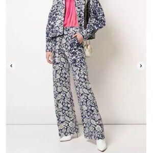 Ulla Johnson Blue and White Greer Floral Print Wide-leg Jeans - Size 8
